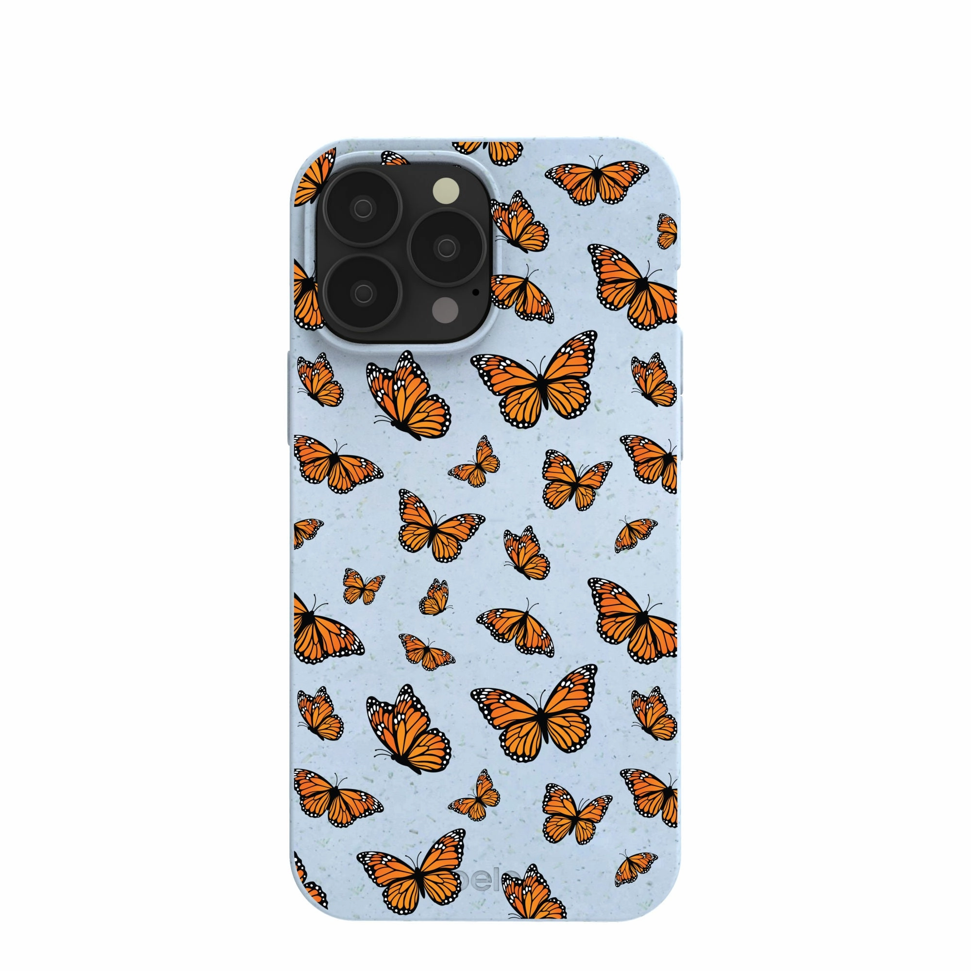 Powder Blue Monarchs in flight iPhone 13 Pro Max Case Soft Finish Texture Smooth Pattern Finish