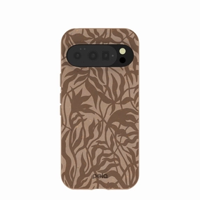 Chocolate Brown Rustic Leaves Google Pixel 10/10 Pro Case Protective Detail Hybrid Edge Finish