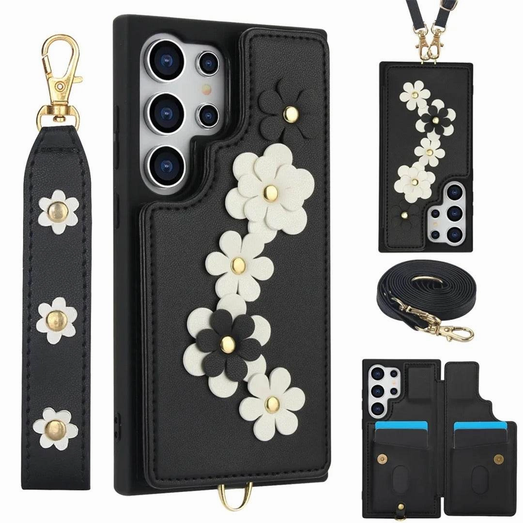 Portable Shield Floral Chic Crossbody Wallet Case - Samsung