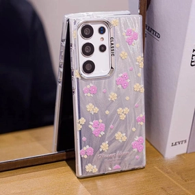 Ultra Slim Minimal Texture Floral Glossy Feather Yarn Case - Samsung