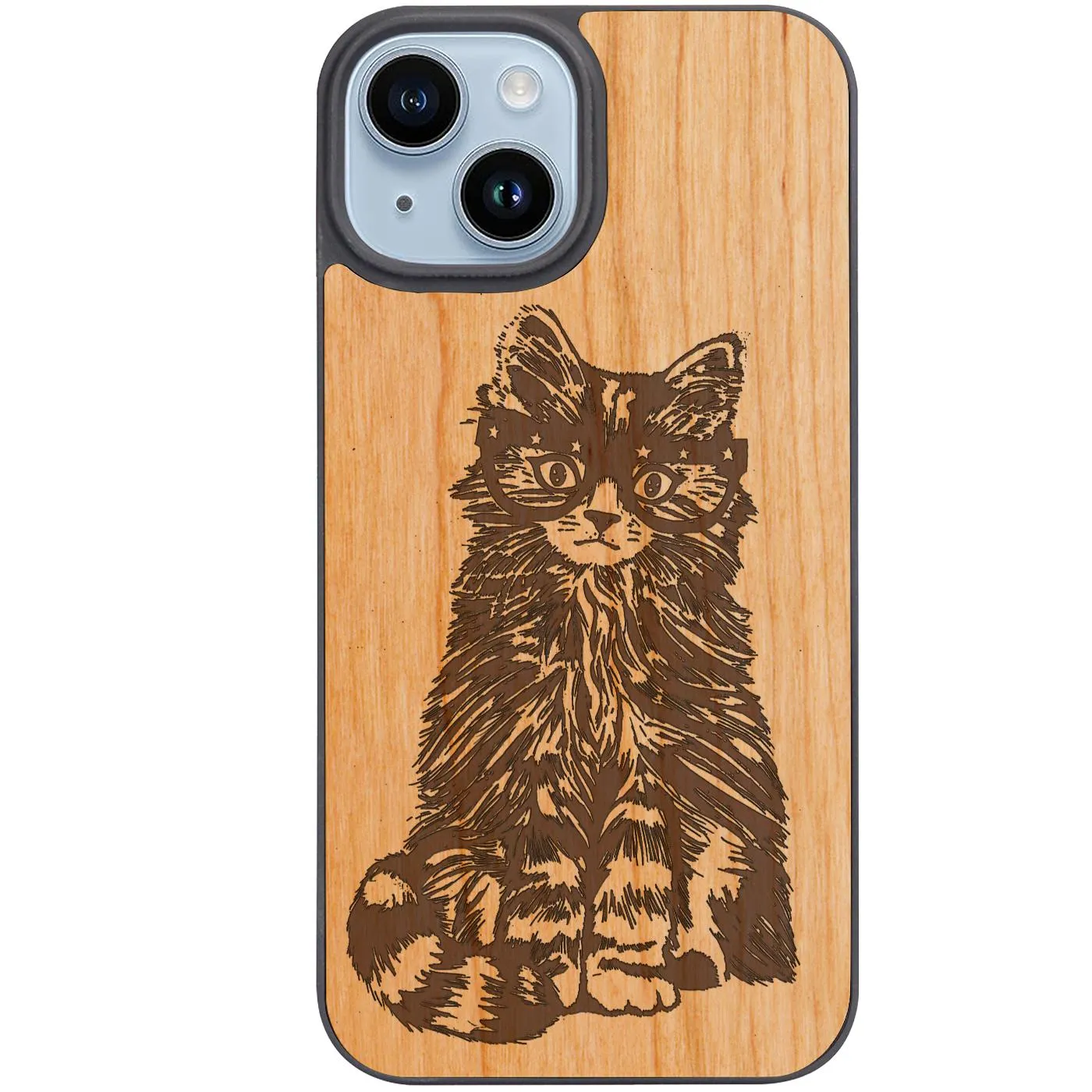 Fluffy Cat with Glasses - Engraved Phone Case Matte Detail Minimal Build Texture