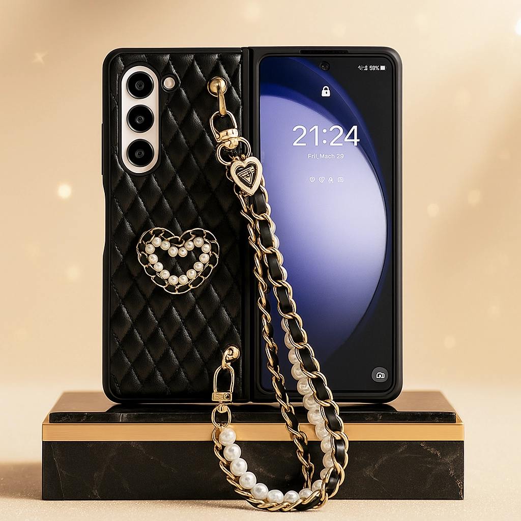 Galaxy Z Fold Series Elegant Pearl Charm Quilted Case Transparent Edge Polished Texture Finish