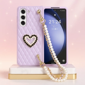 Compact Shell Galaxy Z Fold Series Elegant Pearl Charm Quilted Case
