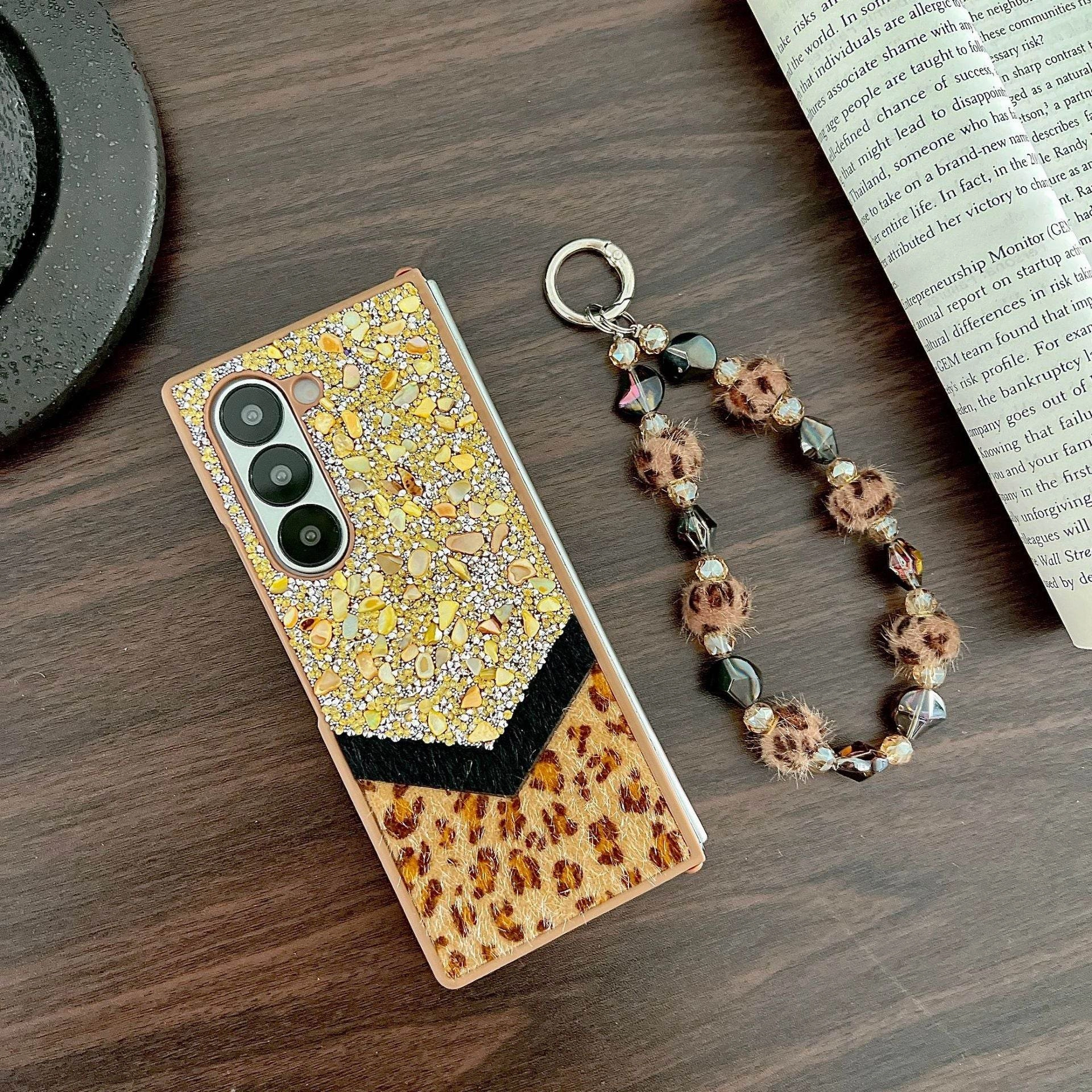 Glam Leopard Flashing Stone Spark Case - Samsung Durable Edge Layer