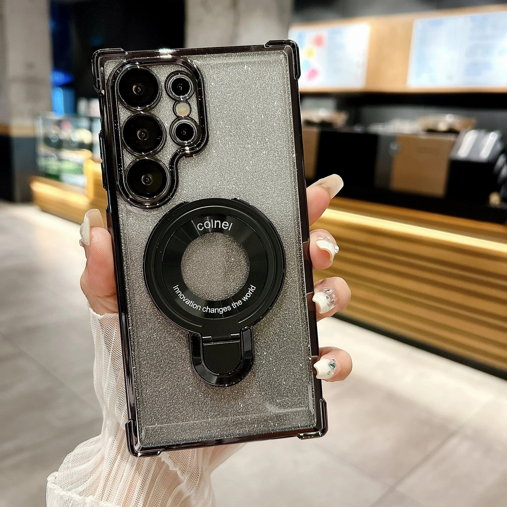 Luxury Surface Layer Daily Carry Glitter Guard Ring Bracket Case - Samsung