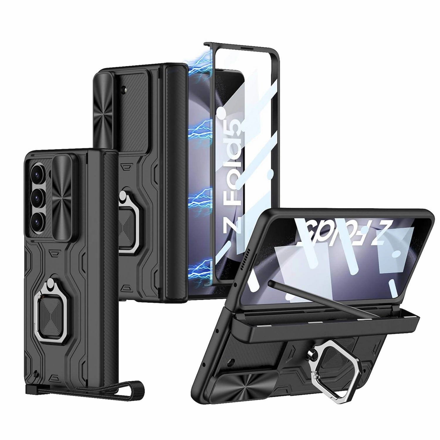 Guardian Sliding Lens Ring Buckle Case - Samsung Rugged Pattern Design Soft Silicone