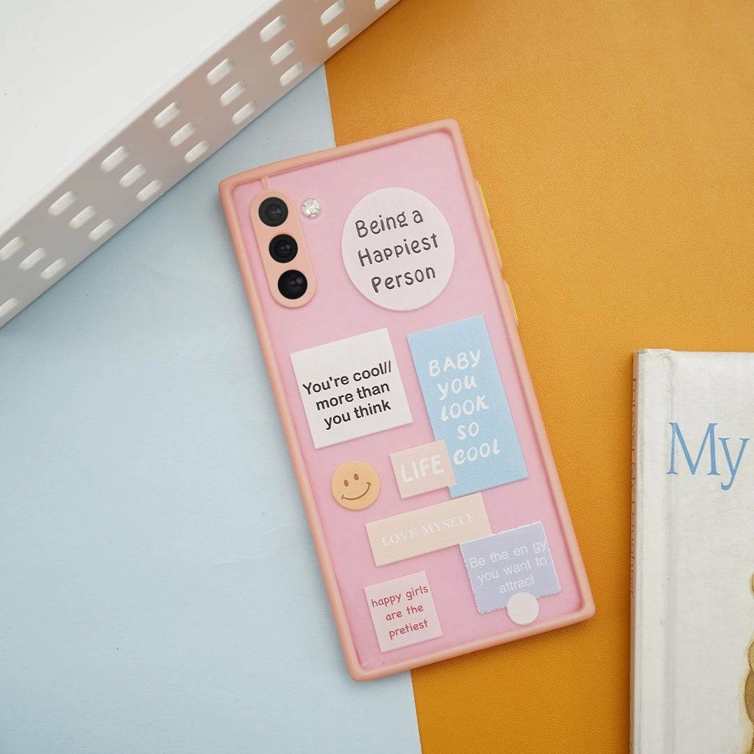 Protective Frame Happy Label Print Matte Finish Case - Samsung