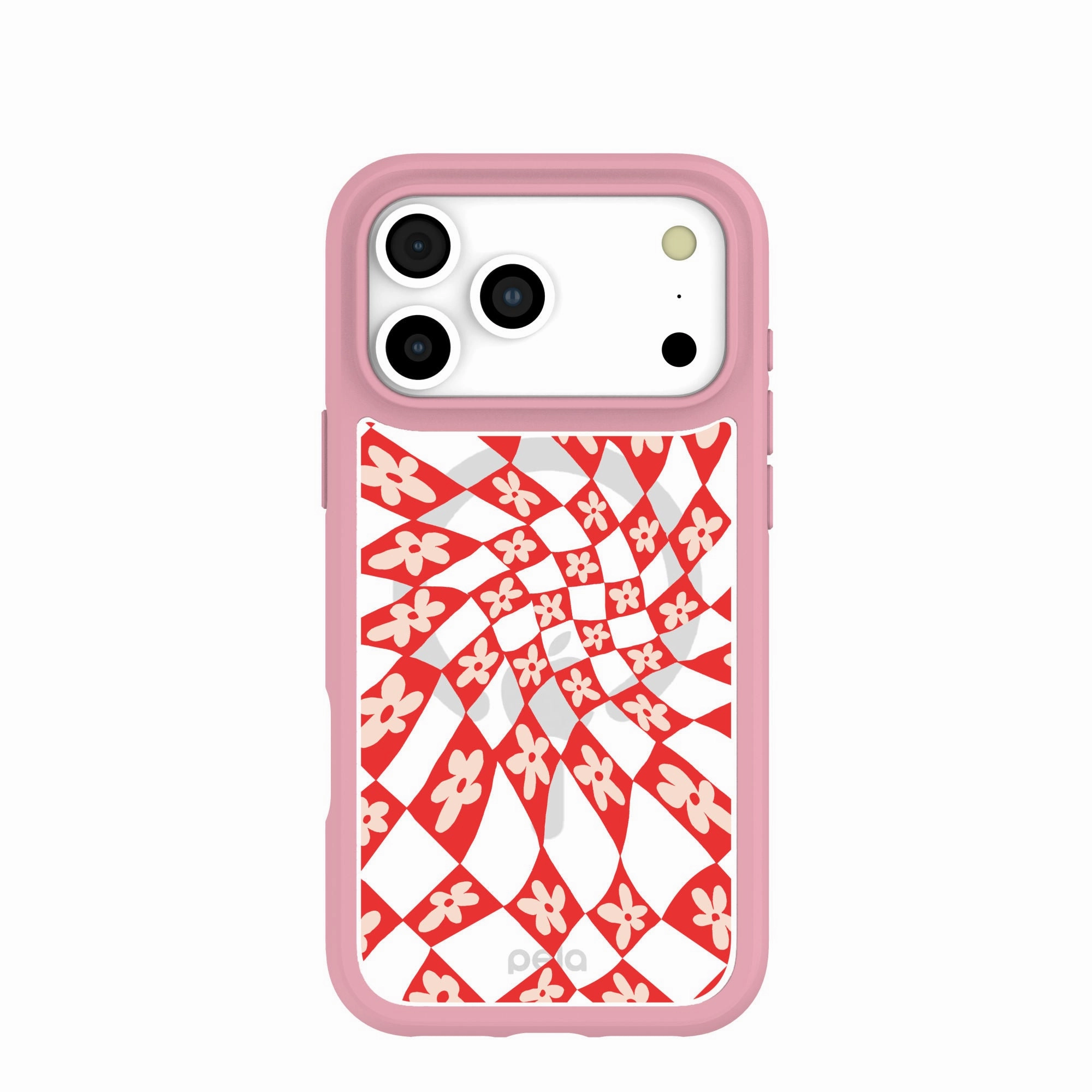 Clear Funky Fleurs iPhone 17 Pro Max Case With Petal Pink Ridge (MagSafe included) Scratchproof Surface