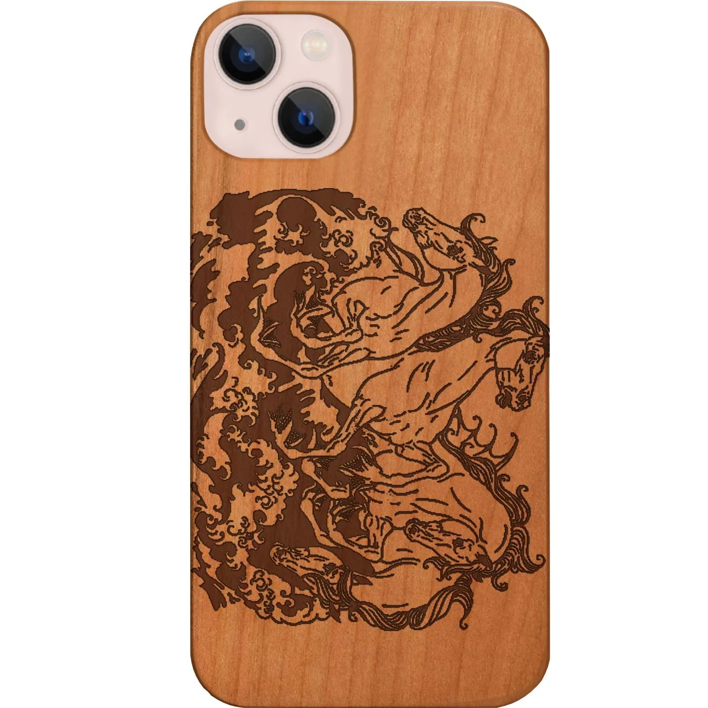 Horse Sea - Engraved Phone Case Strong Grip Transparent Look