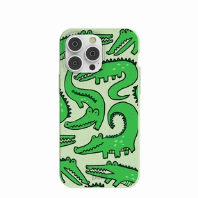 Sage Green Croc a Doodle iPhone 14 Pro Max Case Gloss Surface Durable Detail