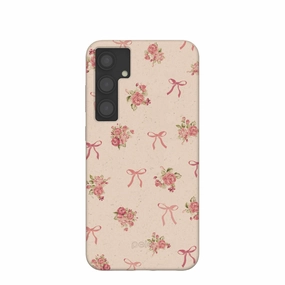 Seashell Roses and Bows Samsung Galaxy S24 (Plus) Case Marble Pattern Elegant Layer Texture
