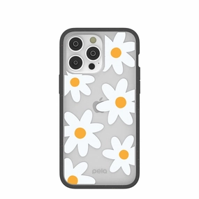 Modern Detail Hybrid Grip Clear Daisy iPhone 14 Pro Max Case With Black Ridge