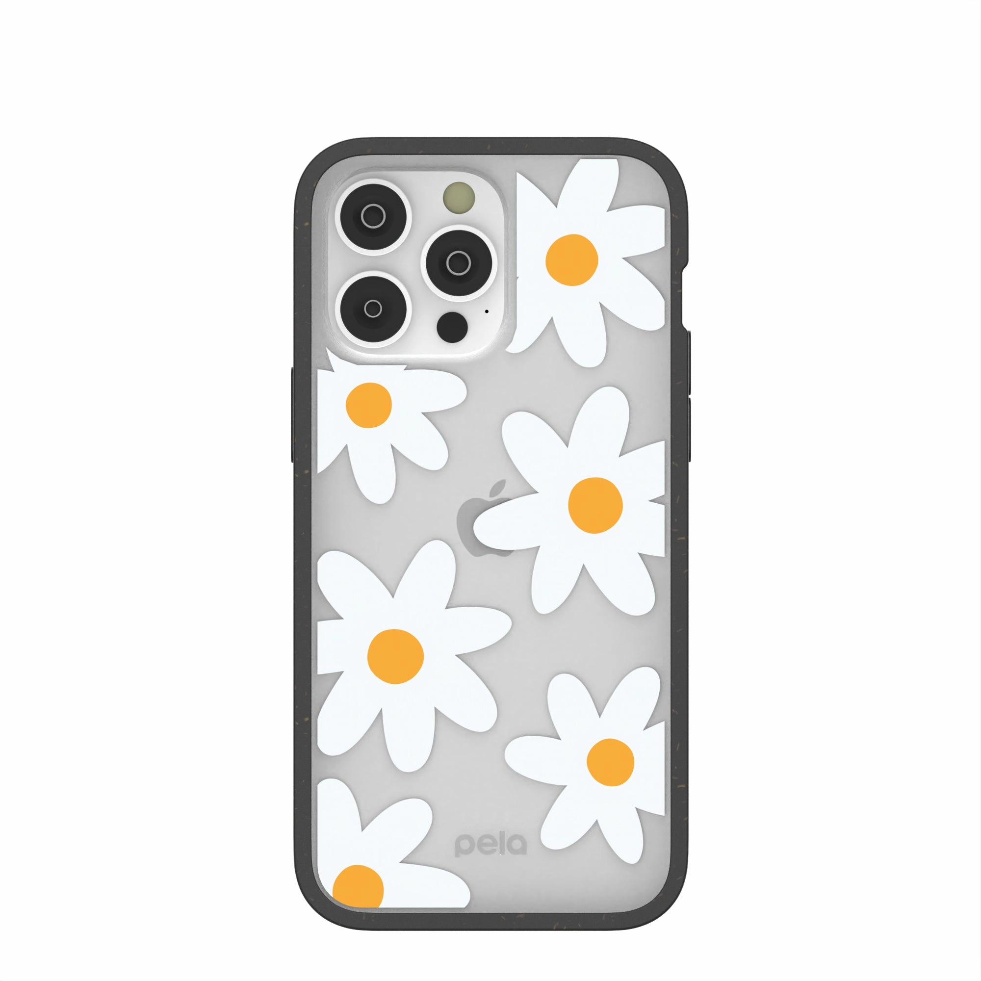 Modern Detail Hybrid Grip Clear Daisy iPhone 14 Pro Max Case With Black Ridge