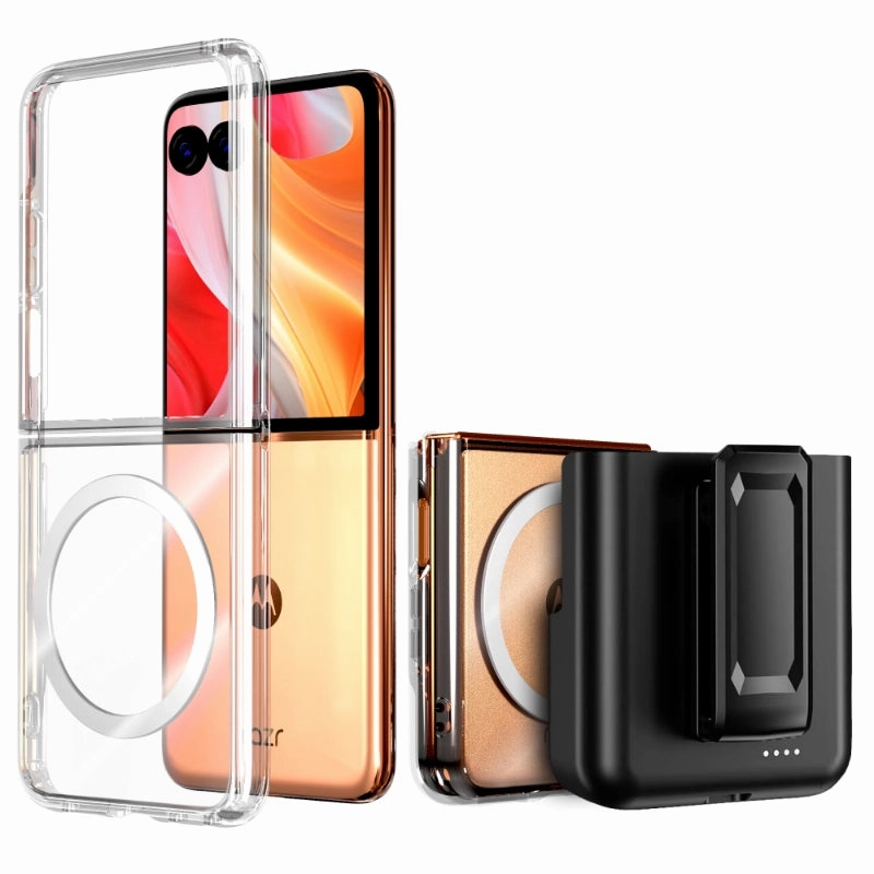 Motorola Razr 50 Ultra / Razr  (2024) Hybrid Shockproof Clear Slim Acrylic Case Cover Flexible Hinge Rib with MagSafe Cushioned Edge Hybrid Pattern Texture