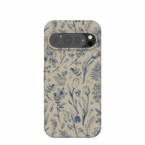 Soft Layer Texture Button Cover London Fog Indigo Bouquet Google Pixel 9/9 Pro Case