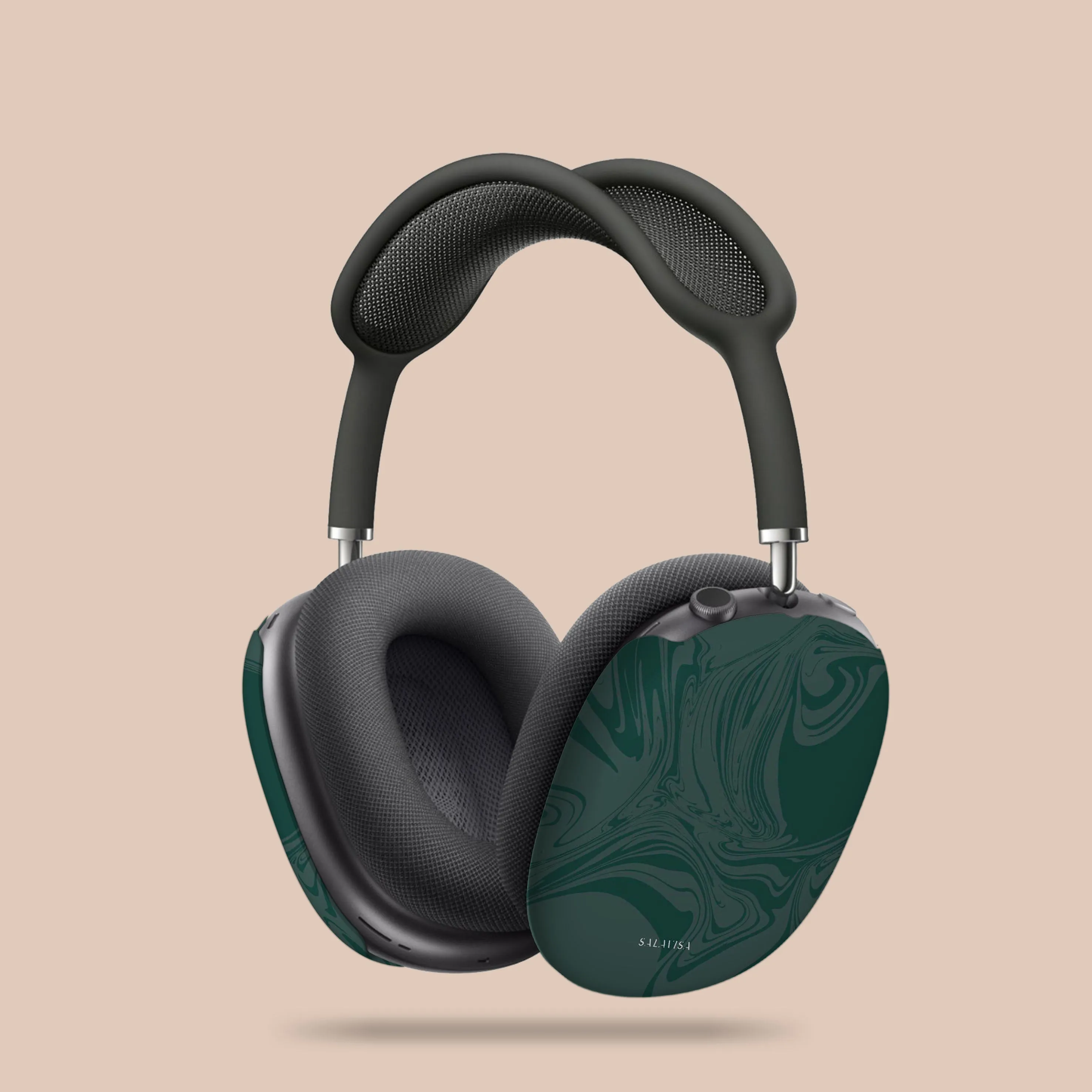 Minimal Modern Organizer Fashion Travel Accessory Dark Green Swirl AirPods Max Case