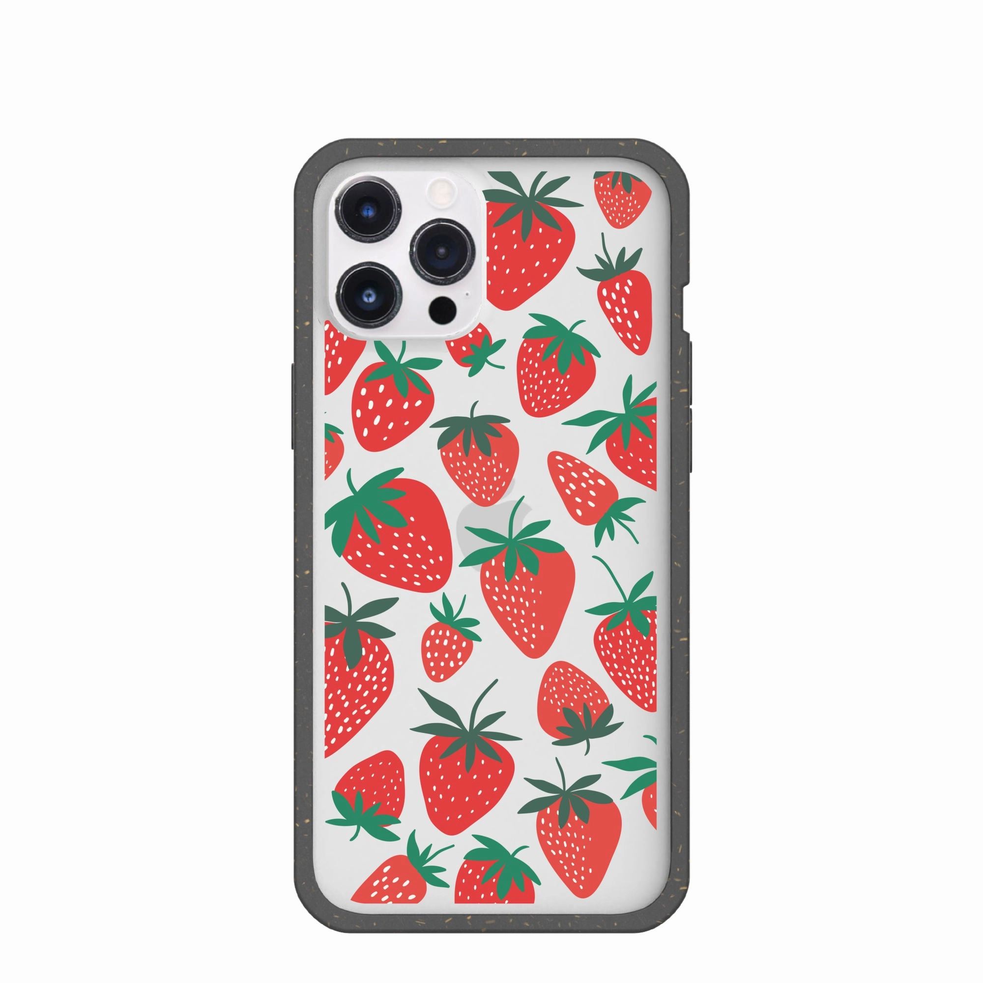 Clear Strawberries iPhone 12 Pro Max Case With Black Ridge Shock Surface Layer