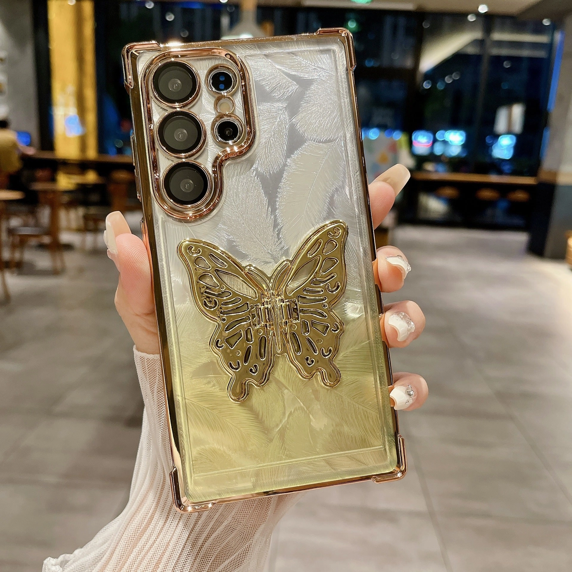 easy installation Glam Feather Butterfly Bracket Stand Case - Samsung