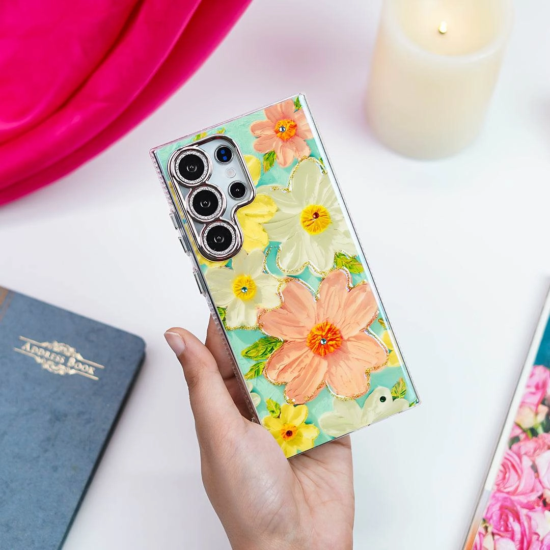 Luxury Rhinestone Oil Painting Flower Case - Samsung Vivid Finish