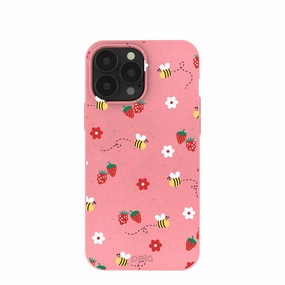 Bubblegum Pink Bees n Berries iPhone 13 Pro Max Case Stylish Touch