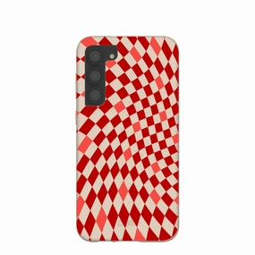 Seashell Red Checks Samsung Galaxy S23 (Plus) Case Trendy Texture Finish Lightweight Build Quality