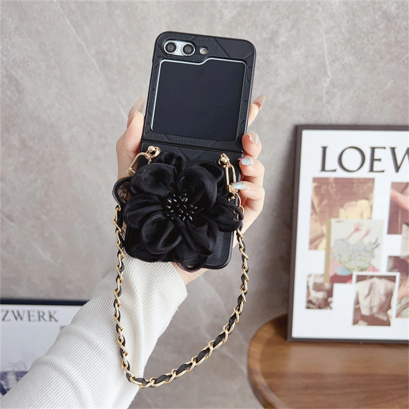 Transparent Edge Luxury Leather Flower Case With Strap - Samsung