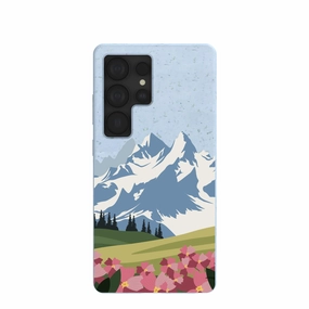 Powder Blue Mountains and Blooms Samsung Galaxy S25 Ultra Case Travel Friendly