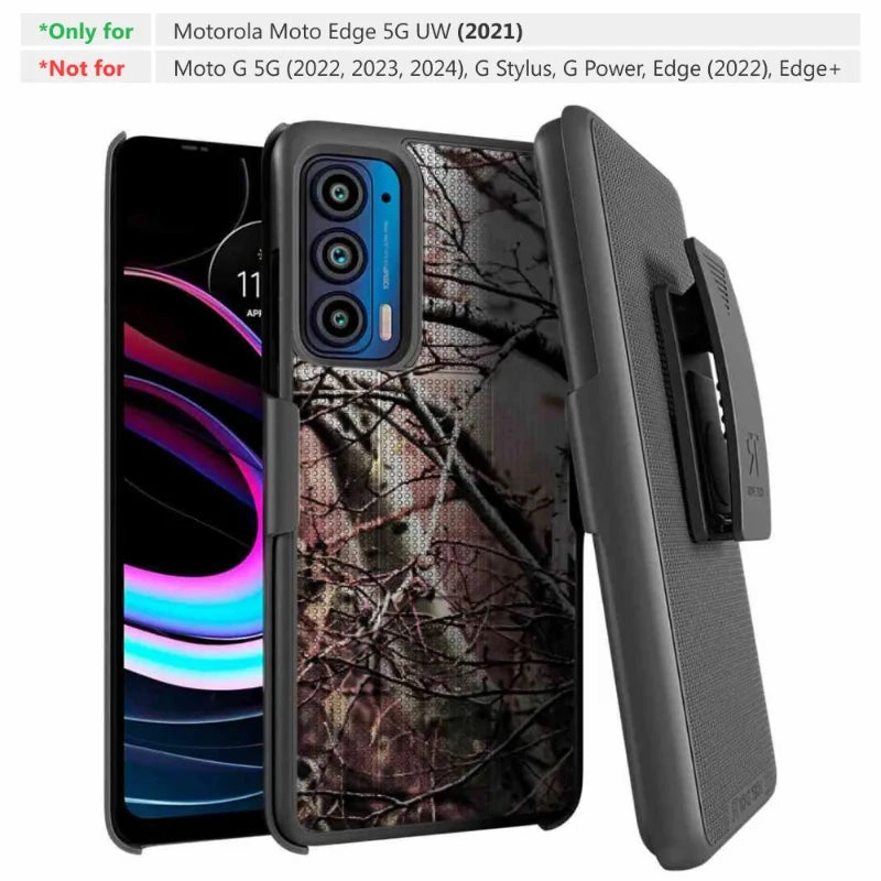 Tough Exterior Motorola Moto Edge 5G UW (2021) Belt Clip Holster Phone Case
