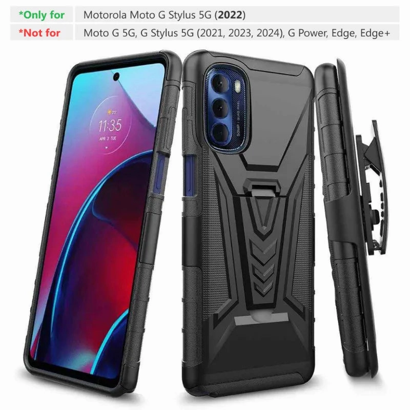 Motorola Moto G Stylus 5G (2022) Dual-Layer Holster Case Kickstand Protective Edge Layer