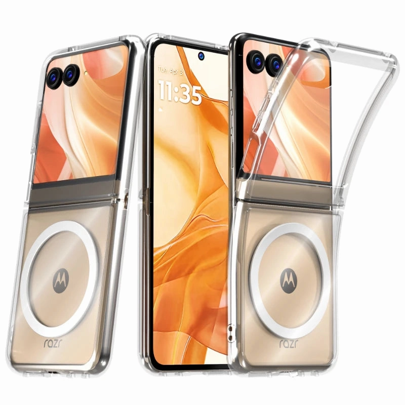 Motorola Razr 50 / Razr (2024) Hybrid Shockproof Clear Slim Acrylic Case Cover Flexible Hinge Rib with MagSafe Matte Texture Design