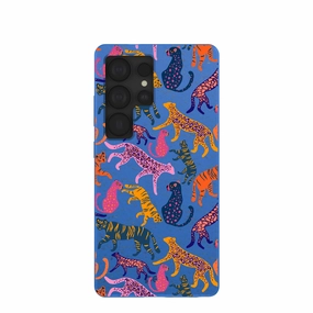Electric Blue Jungle Cat Samsung Galaxy S25 Ultra Case Shockproof Edge Durable Layer