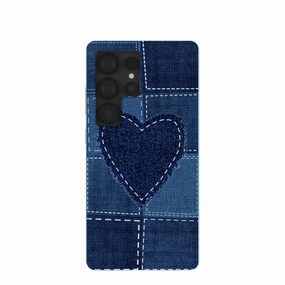 Powder Blue Denim Heart Samsung Galaxy S25 Ultra Case Shock Guard Protective Material