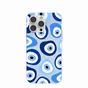 Protective Frame Soft Interior Powder Blue Evil Eye iPhone 14 Pro Max Case
