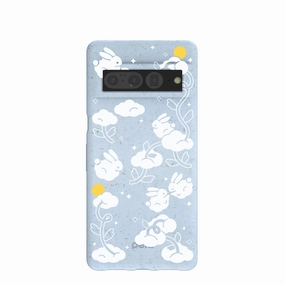 Powder Blue Fluffy Flower Google Pixel 7 Pro Case Soft Edge Look