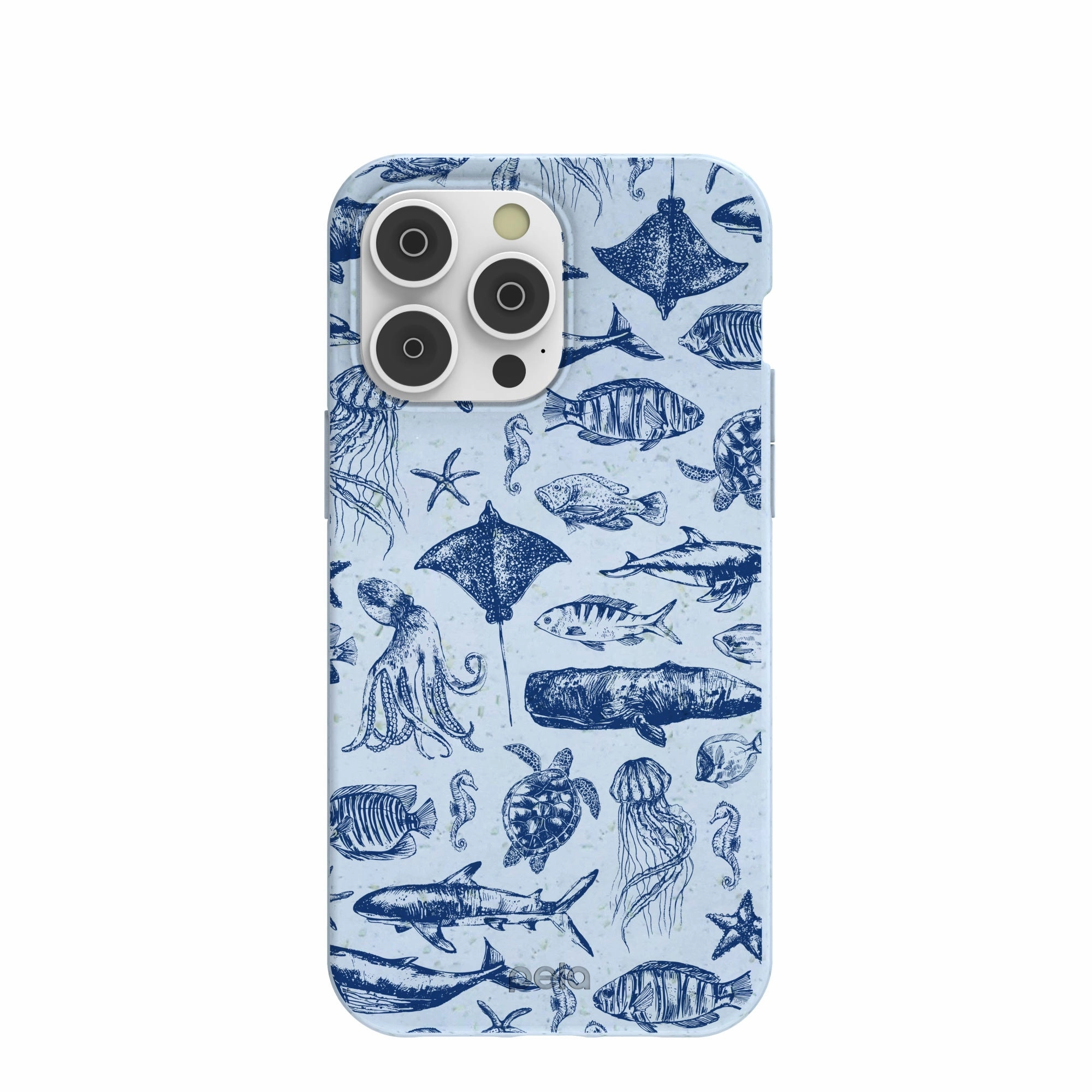 Luxury Surface Layer Smooth Layer Powder Blue Marine Life iPhone 14 Pro Max Case