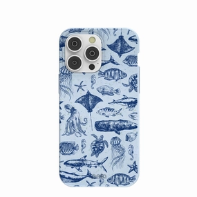 Luxury Surface Layer Smooth Layer Powder Blue Marine Life iPhone 14 Pro Max Case