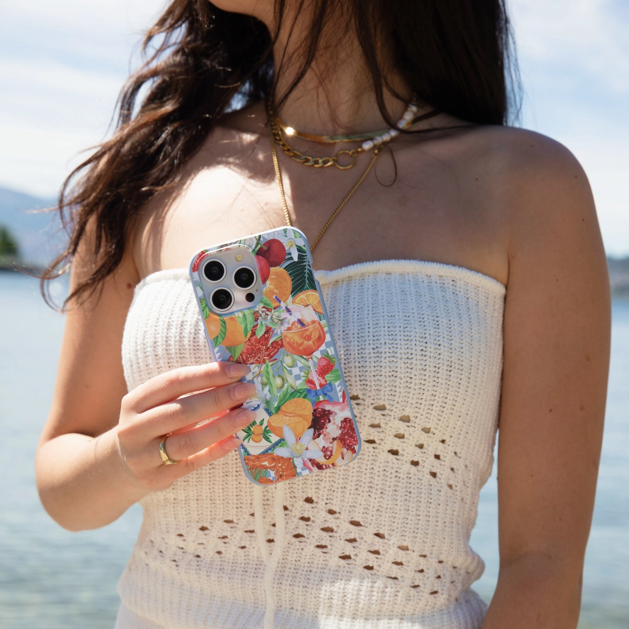 Powder Blue Mediterranean Summers iPhone 17 Pro Max Case Modern Pattern Style Pocket Friendly