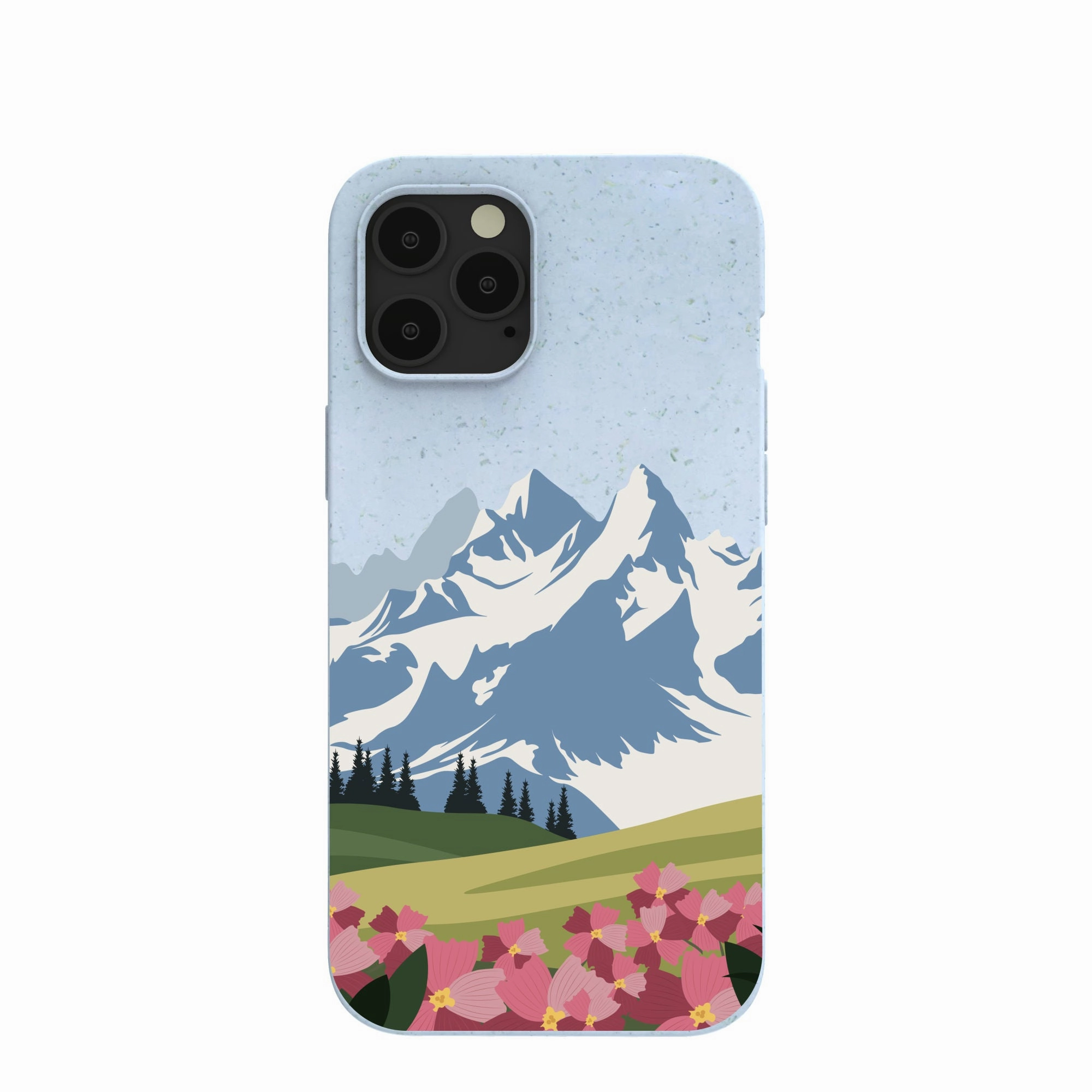 Powder Blue Mountains and Blooms iPhone 12 Pro Max Case Rugged Finish