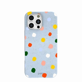 Modern Surface Design Clear Finish Powder Blue Rainbow Dots iPhone 16 Pro Max Case