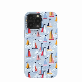 Powder Blue Sails and Seagulls iPhone 13 Pro Max Case Comfort Design Layer Hard Plastic