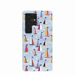 Outdoor Design Clear Surface Powder Blue Sails and Seagulls Samsung Galaxy S25 Ultra Case
