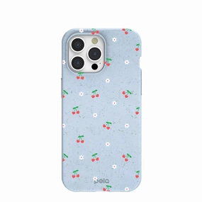 Refined Texture Minimal Pattern Powder Blue Sweet Cherries iPhone 15 Pro Max Case