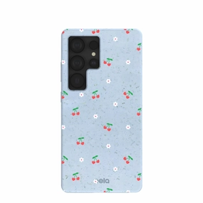 Refined Pattern Comfort Design Powder Blue Sweet Cherries Samsung Galaxy S25 Ultra Case