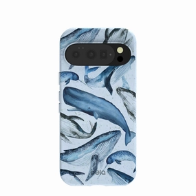 Powder Blue Whales Google Pixel 10/10 Pro Case Soft Detail Layer Shock Absorber