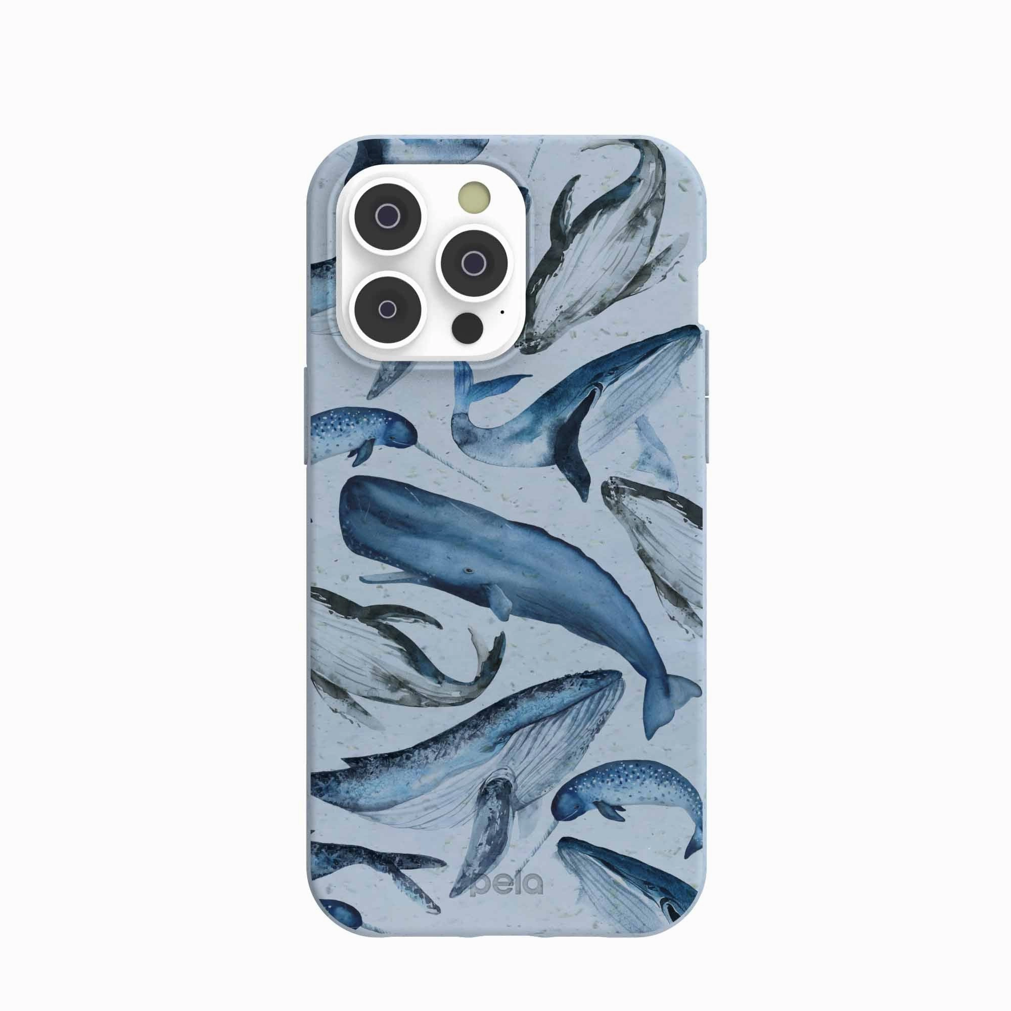 Tight Fit Powder Blue Whales iPhone 14 Pro Max Case