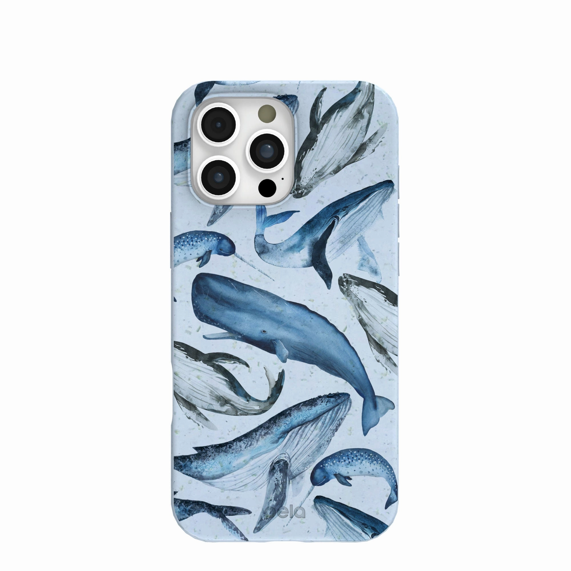 Powder Blue Whales iPhone 16 Pro Max Case Vivid Gradient