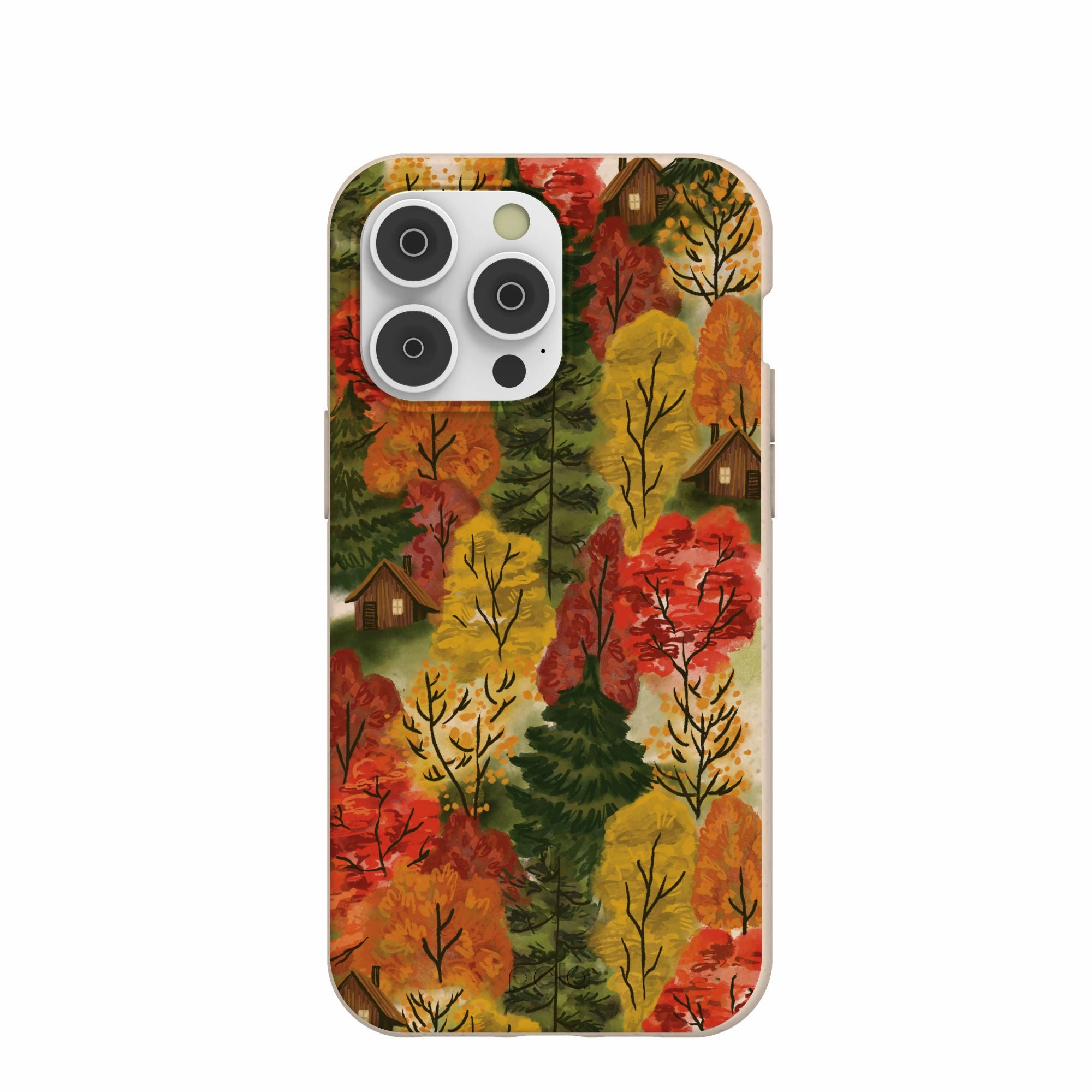 Soft Look Texture Shock Surface Seashell Cabins in the Woods iPhone 14 Pro Max Case