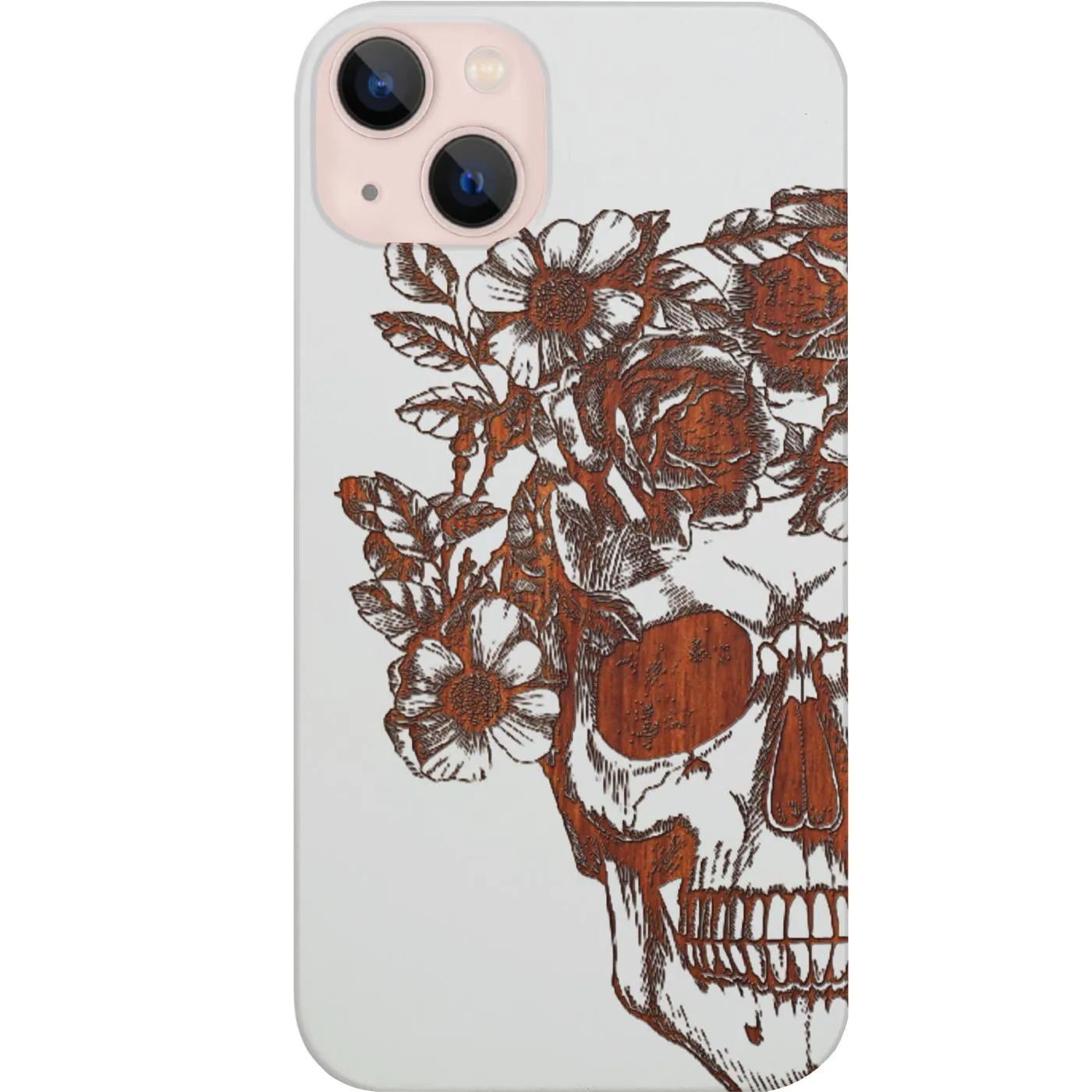 Skull with Flowers - Engraved Phone Case Matte Texture Design Premium Look