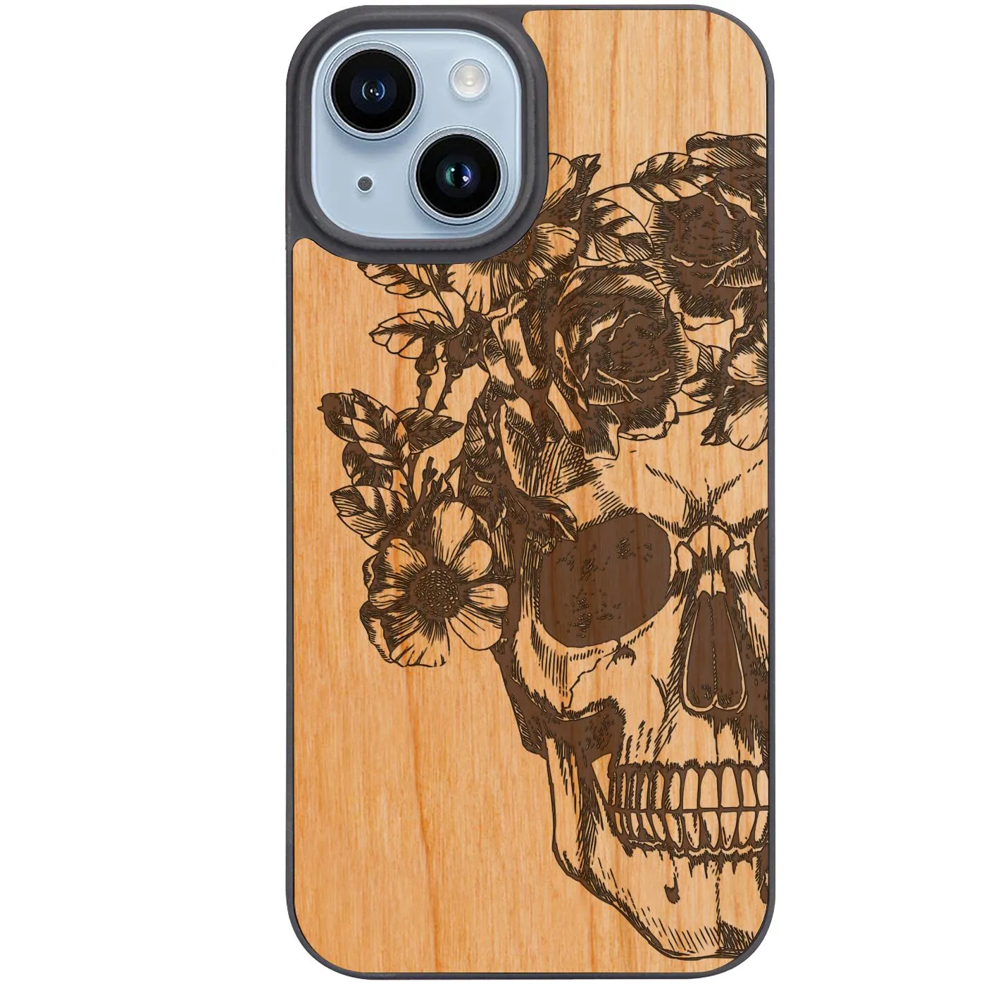 Elegant Build Skull with Flowers - Engraved Phone Case