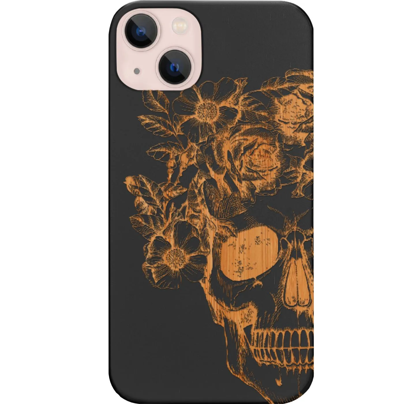 Simple Look Skull with Flowers - Engraved Phone Case